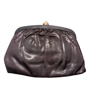 Bobbie Jerome | Vintage Evening‎ Clutch | Rhinestone Clasp | Ruched Black Satin